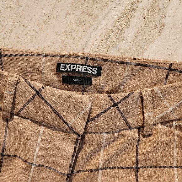 Express Editor Tan and black plaid pattern slacks pants size 4 - Picture 4 of 5